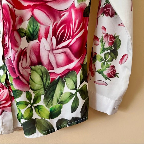 Zara| Vintage Y2K Floral Pink Roses Button-Up Top Long Sleeve Shirt Blouse Sz S - Picture 4 of 4